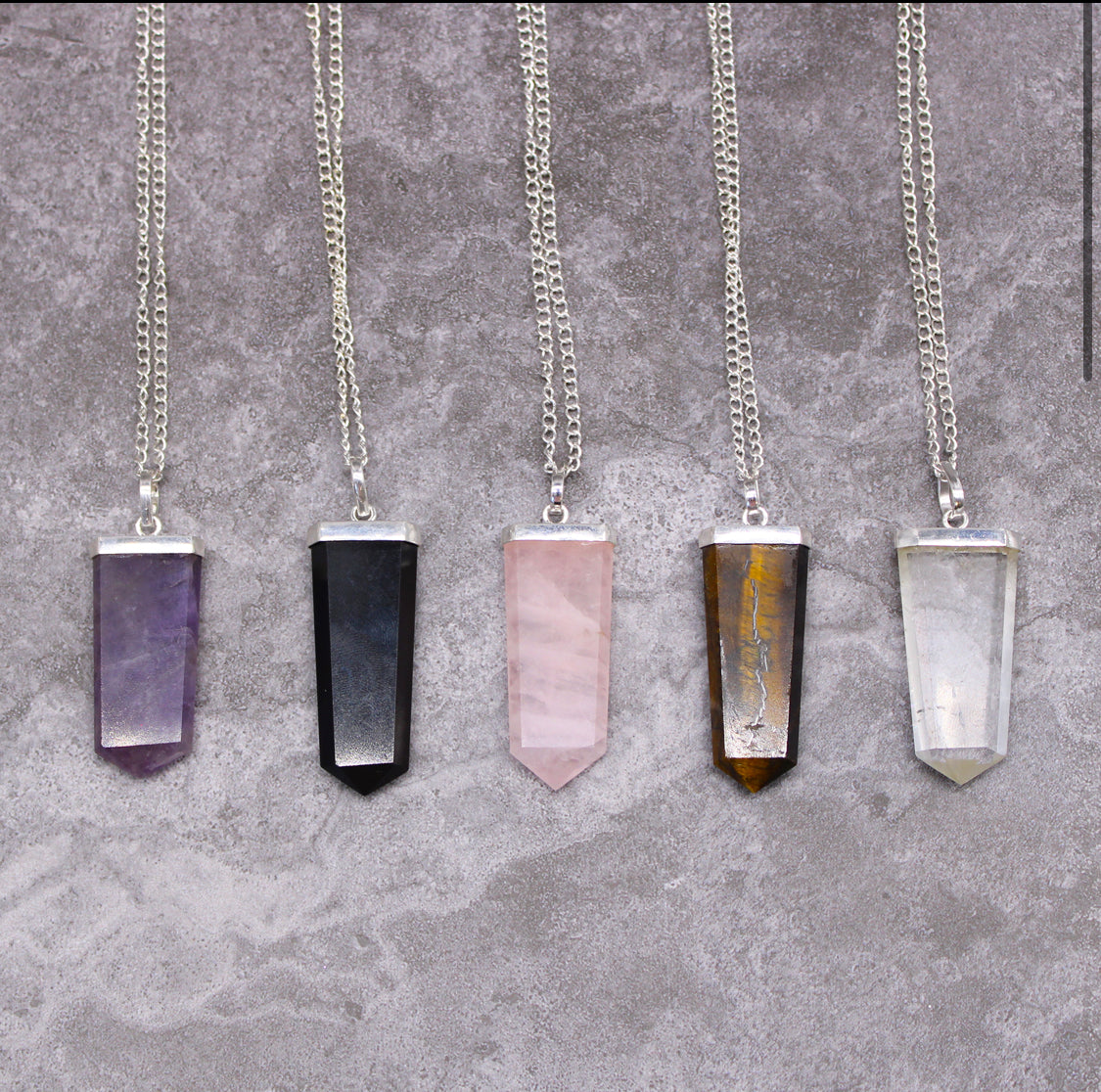 Gemstone Flat Pencil Pendant - Rock Quartz