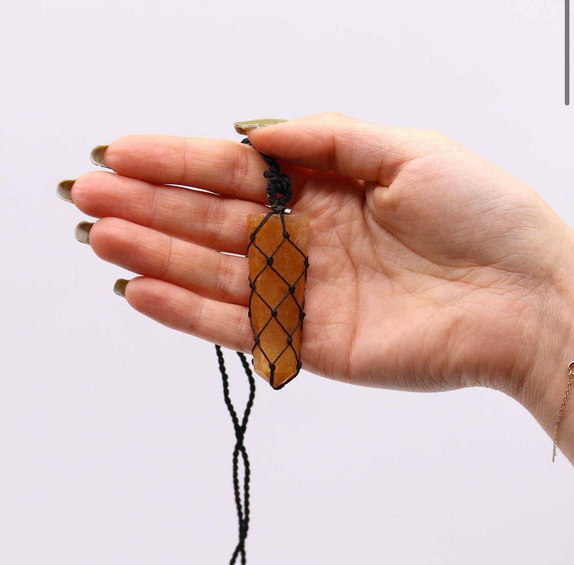 Laced Gemstone Flat Point Pendant - Golden Quartz