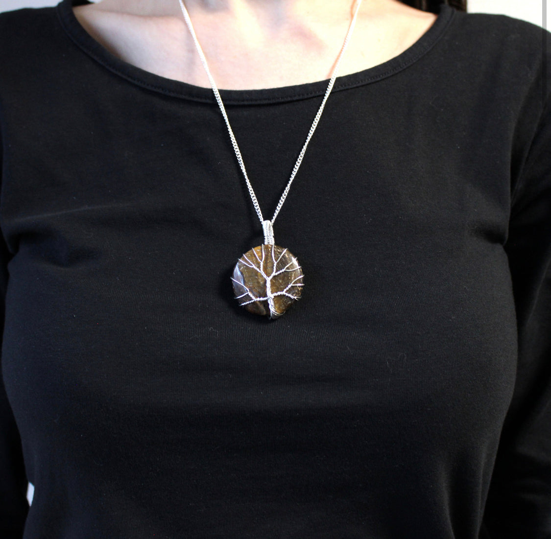 Tree of Life Gemstone Necklace - Tiger Eye