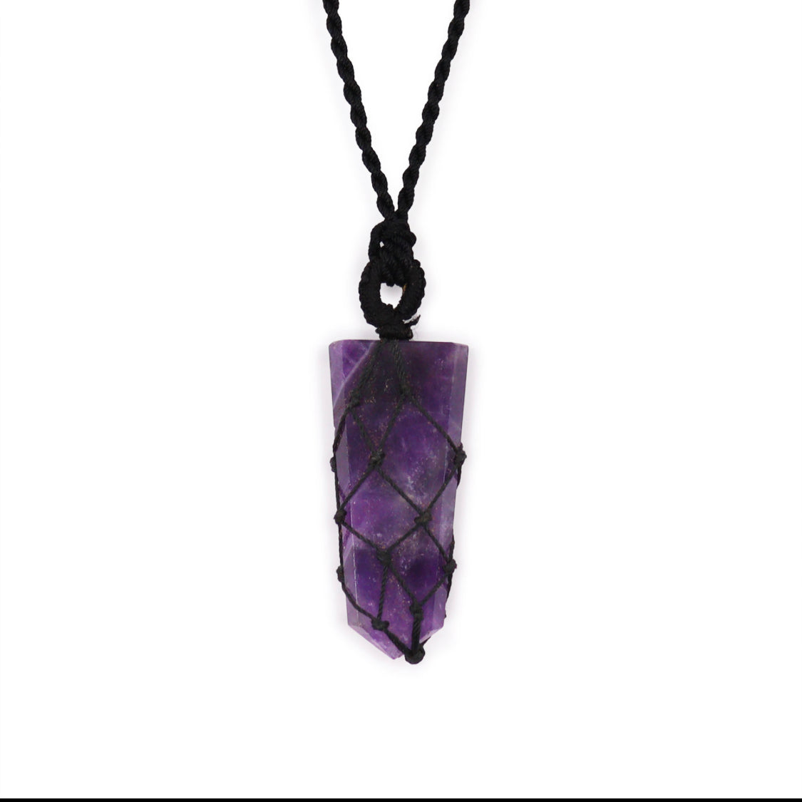 Laced Gemstone Flat Point Pendant - Amethyst