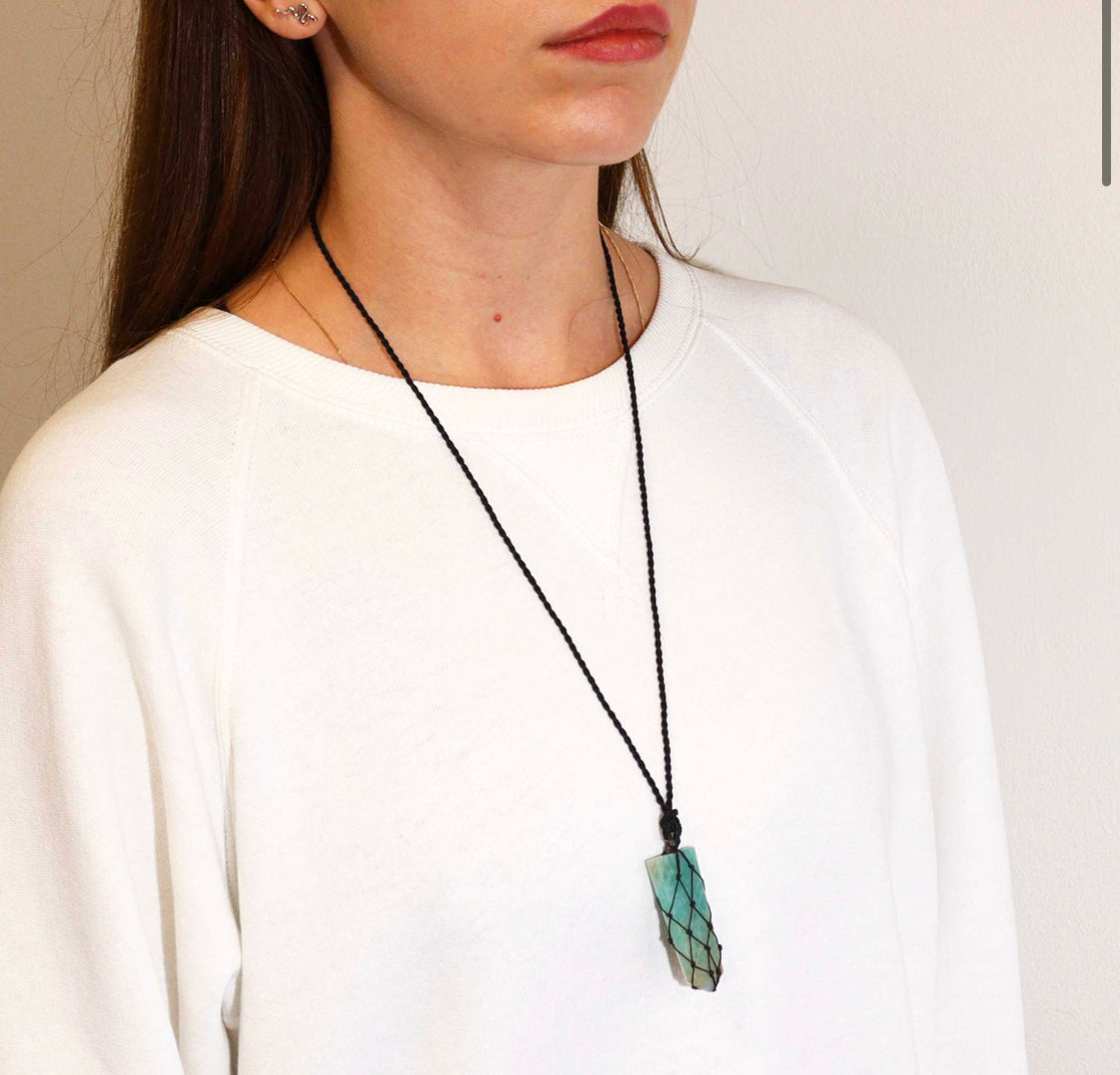 Laced Gemstone Flat Point Pendant - Amazonite