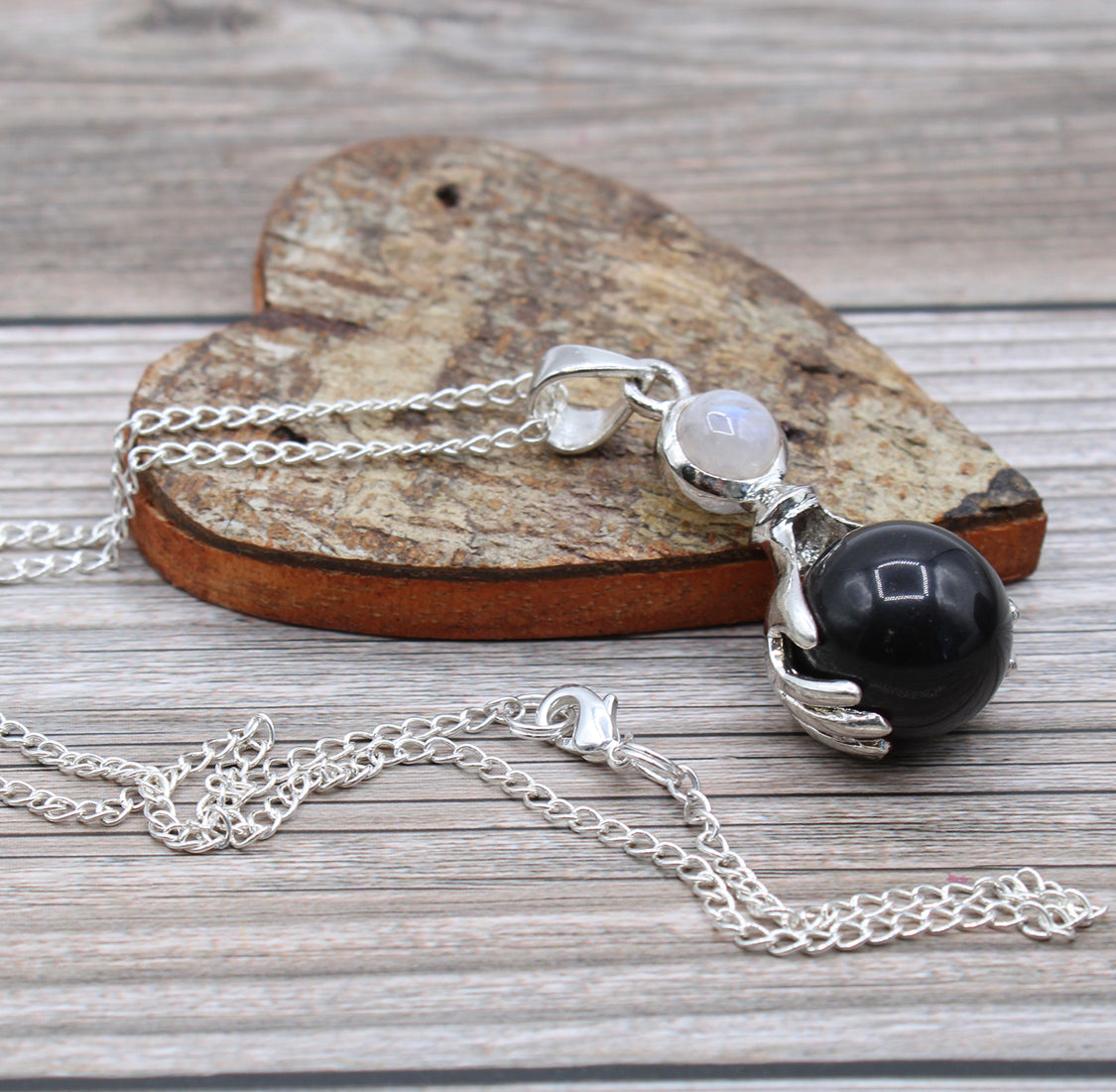 Gemstone Healing Hands Pendant - Black Agate