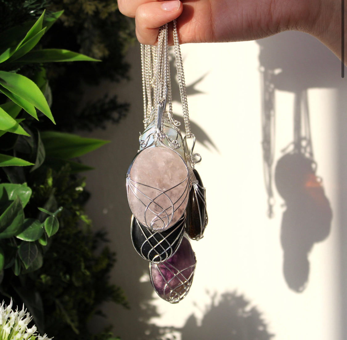 Swirl Wrapped Gemstone Necklace - Rose Quartz