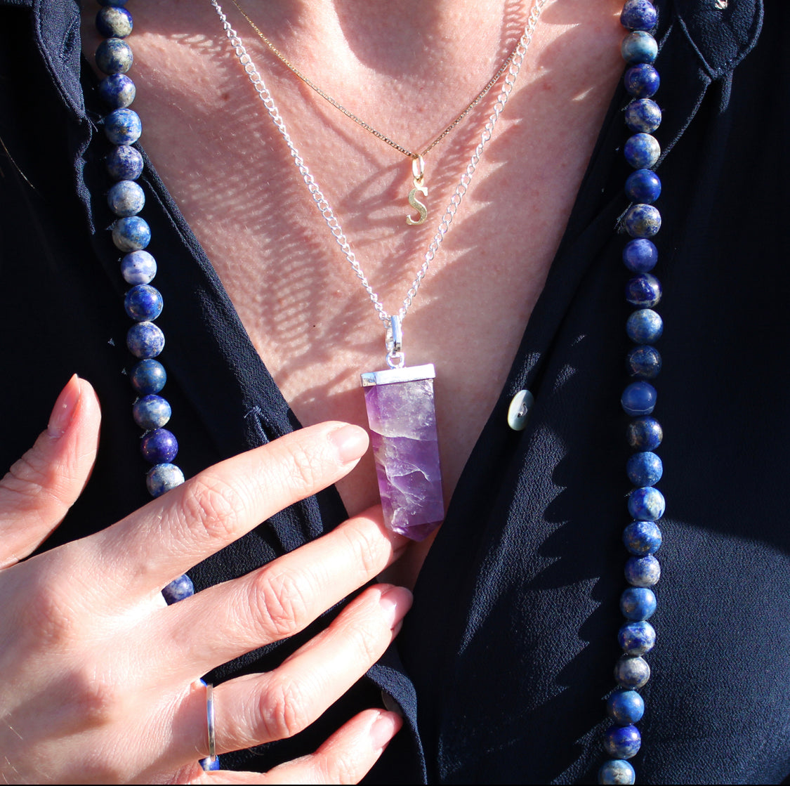 Gemstone Flat Pencil Pendant - Rock Quartz