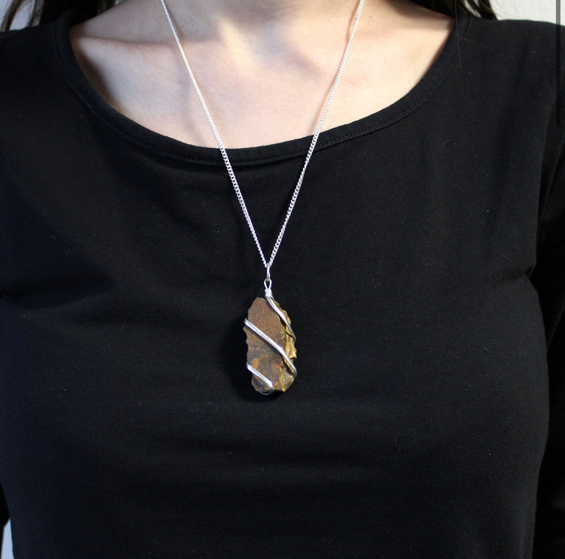 Cascade Wrapped Gemstone Necklace - Rough Tiger Eye