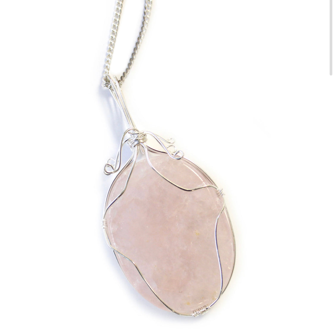 Swirl Wrapped Gemstone Necklace - Rose Quartz
