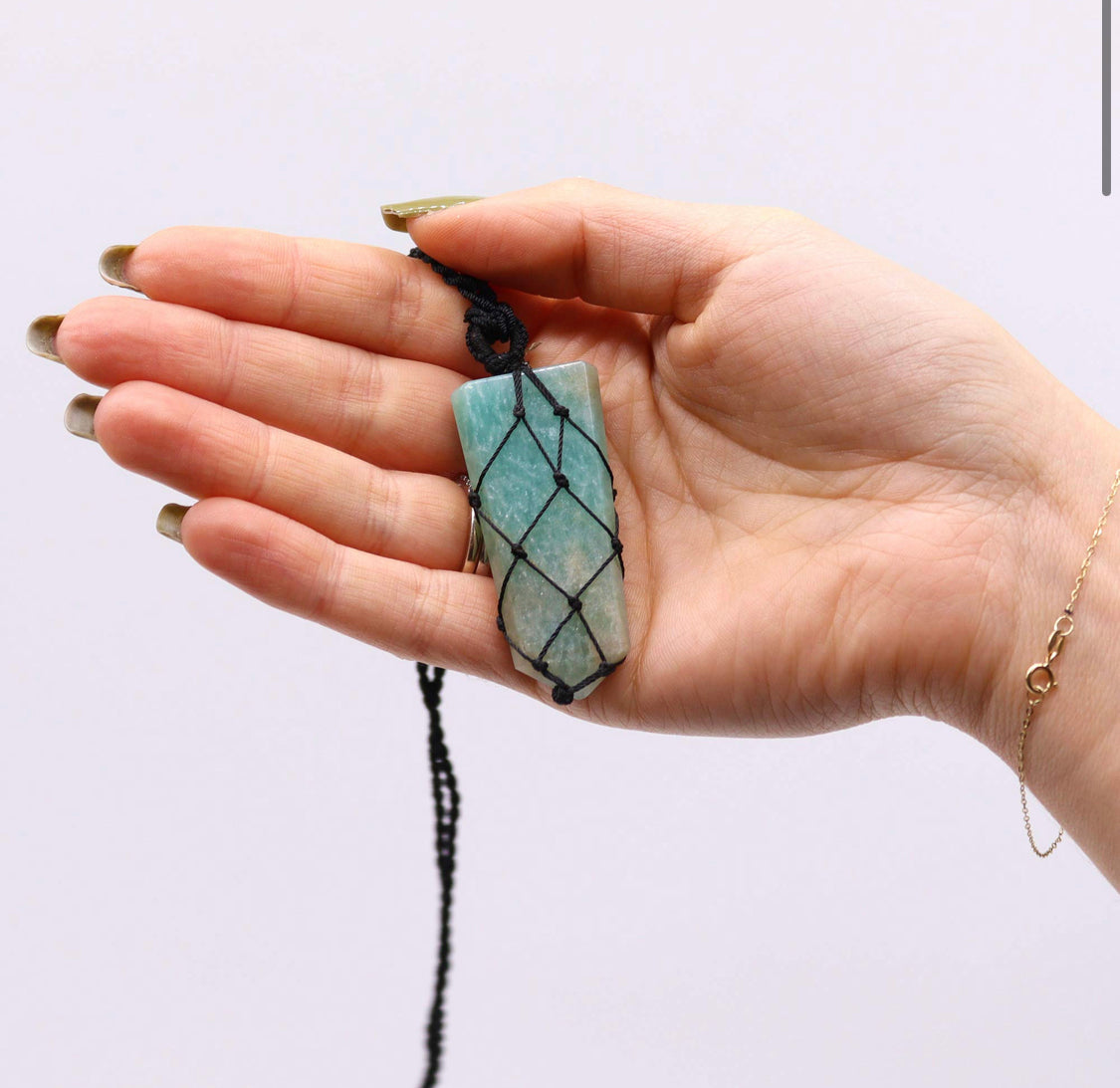 Laced Gemstone Flat Point Pendant - Amazonite
