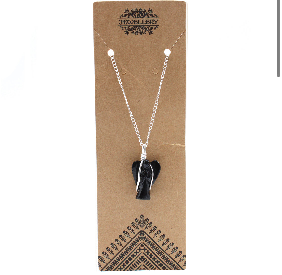 Gemstone Guardian Angel Pendant - Black Agate