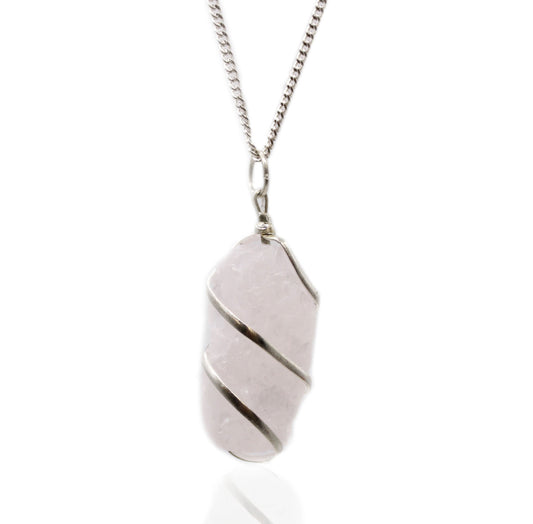 Cascade Wrapped Gemstone Necklace - Rough Rose Quartz