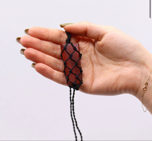 Laced Gemstone Flat Point Pendant - Red Jasper
