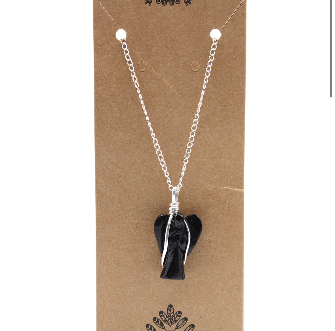 Gemstone Guardian Angel Pendant - Black Agate