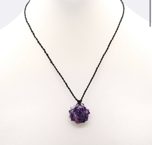 Laced Gemstone Hexagon Pendant - Lepidolite