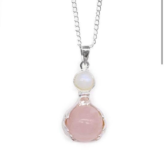 Gemstone Healing Hands Pendant - Rose Quartz