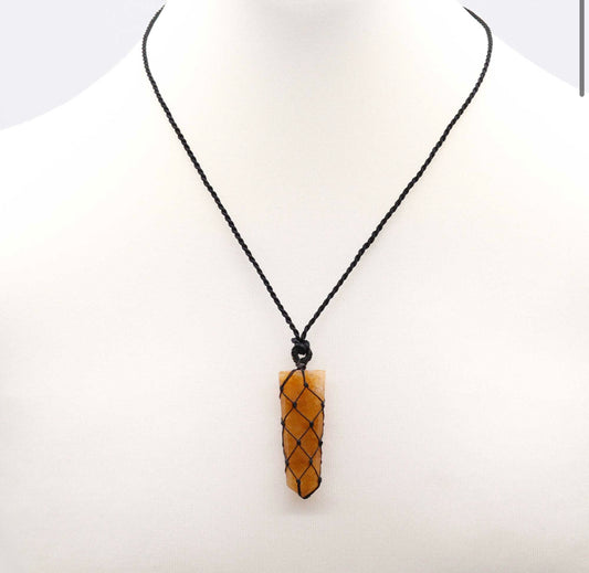 Laced Gemstone Flat Point Pendant - Golden Quartz