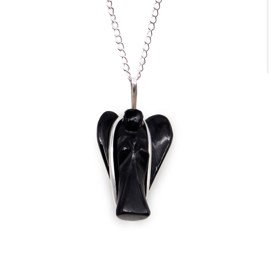 Gemstone Guardian Angel Pendant - Black Agate