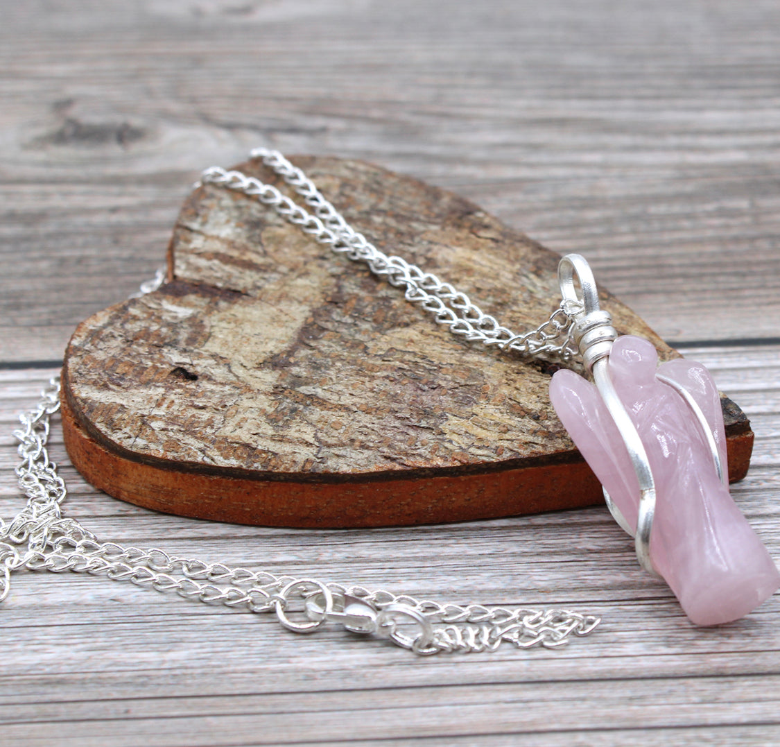 Gemstone Guardian Angel Pendant - Rose Quartz
