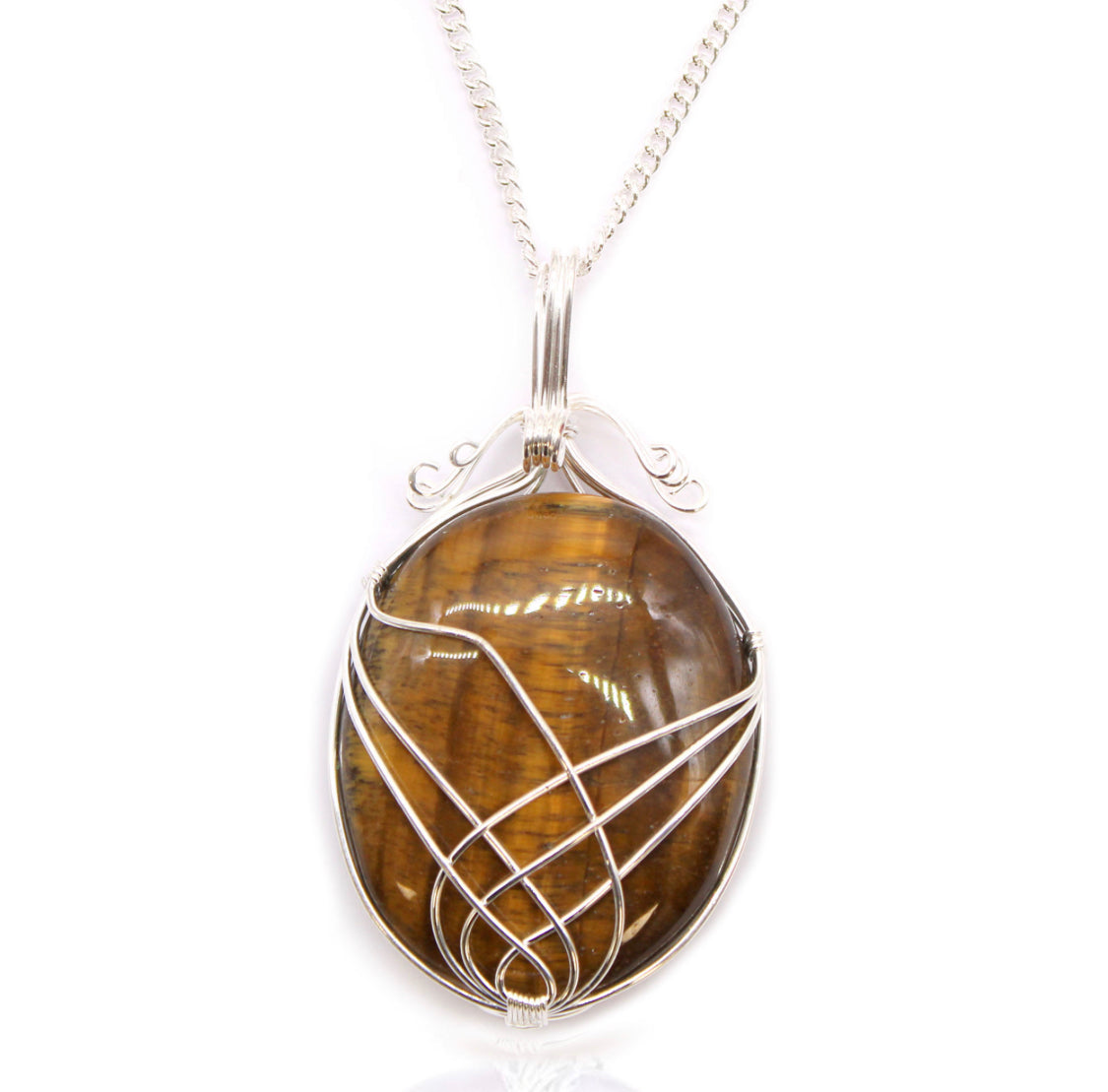 Swirl Wrapped Gemstone Necklace - Tiger Eye