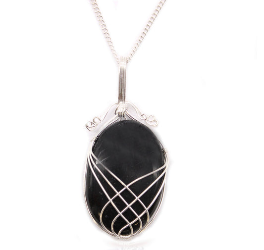 Swirl Wrapped Gemstone Necklace - Black Onyx